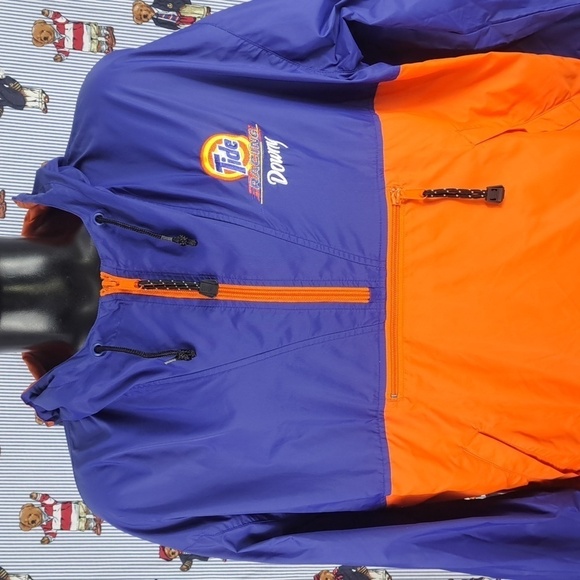 Tide Racing colorblock embroidered orange & blue half zip pullover windbreaker - Picture 1 of 5